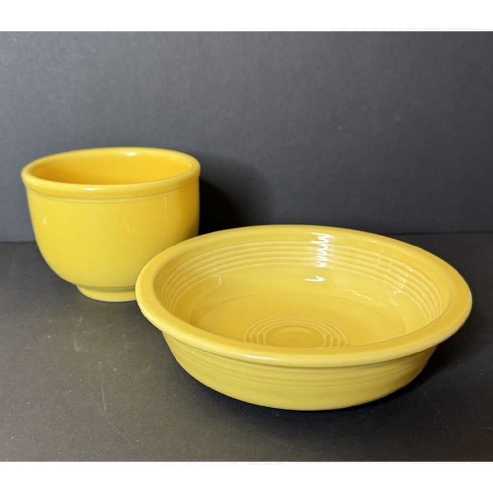 LOT 2 Fiesta Sunflower Yellow Bouillon Cup & Soup Chili Bowl Homer Laughlin HLC